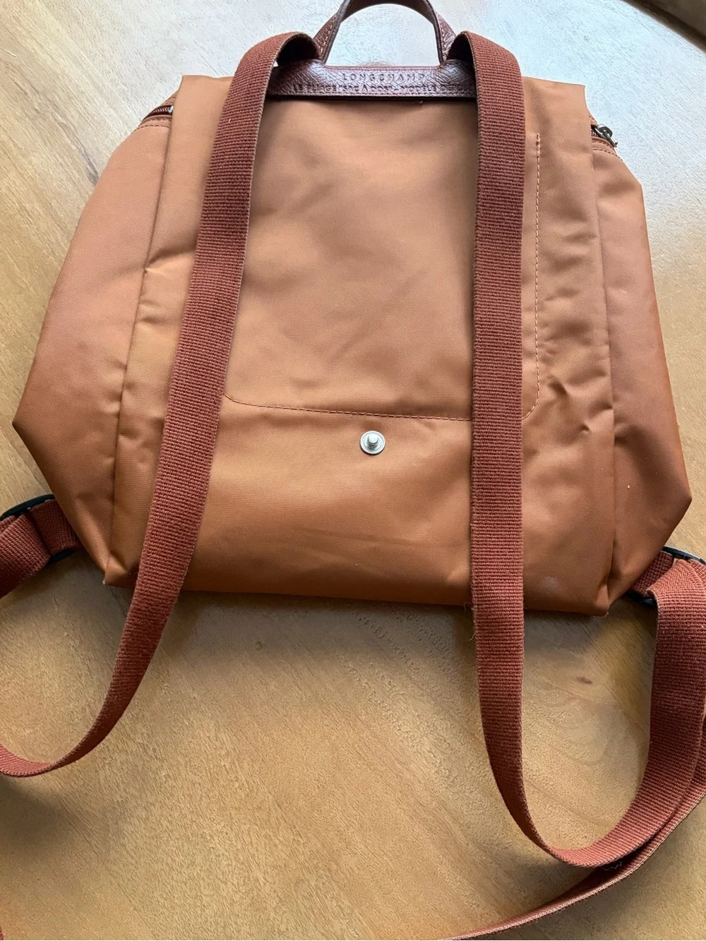 Longchamp Backpack in Rust Orange with Leather Flap